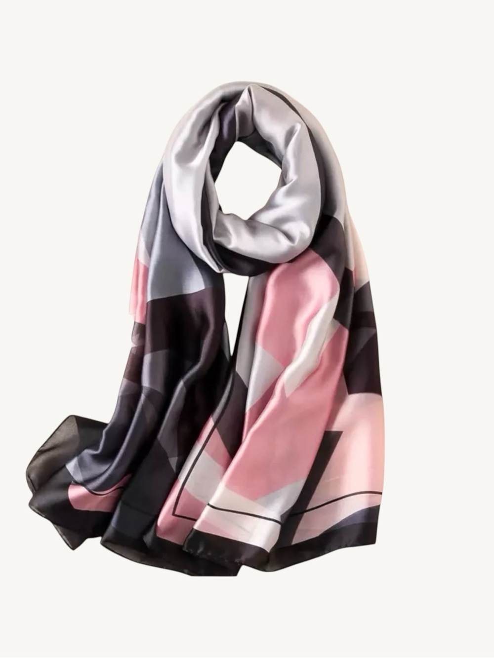 ✨VIP✨ The Sintra Pink Grey Geometric Silky Satin Scarf Shawl Wrap 70x35
